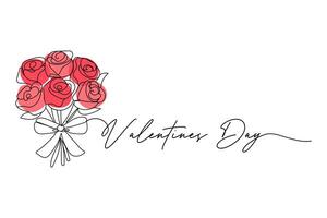 Valentines Day. Line drawing, one solid line bouquet of roses. for greeting card design vector