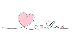 Love, heart, valentines day. Line drawing, one solid line and text. for greeting card design vector