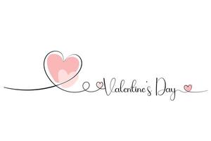 Valentines Day. Line drawing, one solid line heart and playful text font. for greeting card design vector
