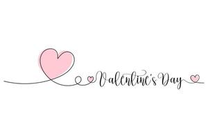 Valentines Day. Line drawing, one solid line heart and text. for greeting card design vector