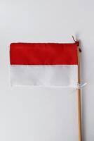 The red and white flag with a wooden pole photo