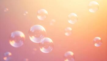 soap bubbles floating in the air on a pink background photo