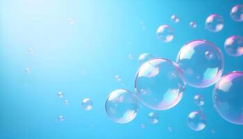soap bubbles floating in the air on a blue background photo