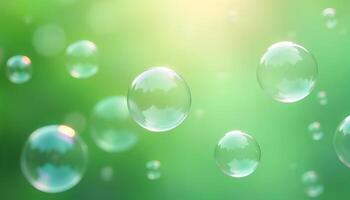 soap bubbles floating in the air over a green background photo