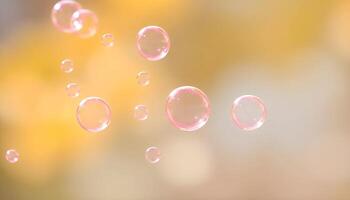 soap bubbles floating in the air on a blurred background photo