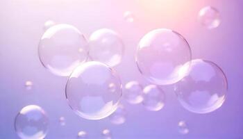soap bubbles floating in the air on a purple background photo