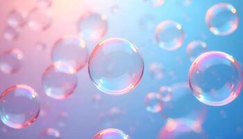 soap bubbles floating in the air on a blue background photo