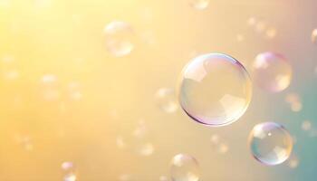 soap bubbles floating in the air on a yellow background photo