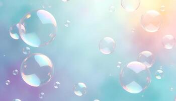 soap bubbles floating in the air on a colorful background photo