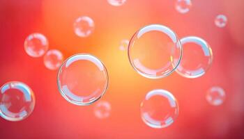 soap bubbles floating in the air on a red background photo