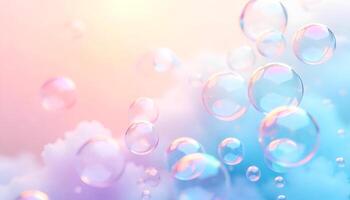 soap bubbles floating in the air on a cloudy background photo