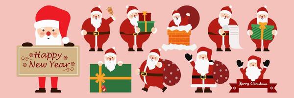 Santa Claus illustrations with various expressions and activities. vector