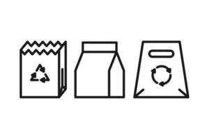 paper bag icon line set - minimalist shopping and packaging icons vector