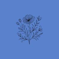 Delicate floral line art. Minimalist floral line art illustration on a blue background. For branding, packaging, and decor projects. vector