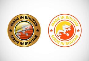 Made in Bhutan label icon with flag. Icon set for business, badge, seal, sticker, logo, and symbol vector