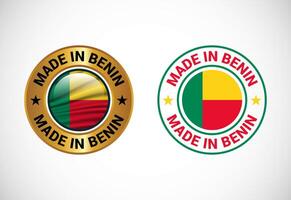 Made in Benin label icon with flag. Icon set for business, badge, seal, sticker, logo, and symbol vector