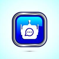 Chatbot icon design illustration, Chat conversation icon, Online support service bot sign, Blue Color Square Button Design vector