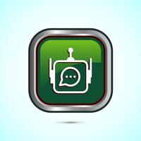 Chatbot icon design illustration, Chat conversation icon, Online support service bot sign, Green Color Square Button Design vector