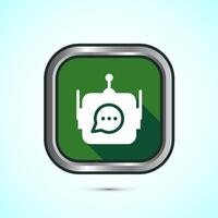 Chatbot icon design illustration, Chat conversation icon, Online support service bot sign, Green Shadow Button Design vector