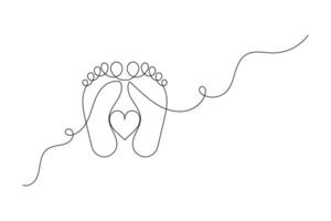 Foot sole continuous one line art drawing of footprint isolated outline flat icon vector