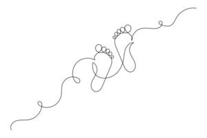 Foot sole continuous one line drawing of footprint isolated outline flat design vector