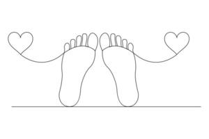 Foot sole continuous one line drawing of footprint isolated outline minimalist flat icon vector