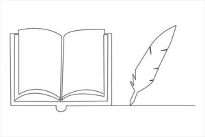Open book single line drawing of isolated outline flat icon vector