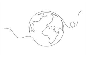 Earth globe continuous one line drawing of isolated outline flat design vector
