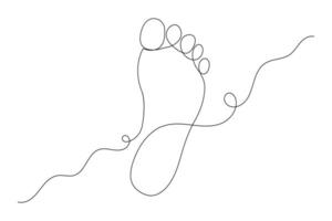 Foot sole continuous one line drawing of footprint outline design vector
