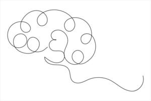 minimalist style human brain continuous one line drawing of isolated outline icon vector