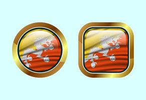 Glossy flag button of Bhutan, High quality web button design vector