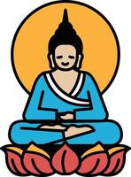 A cartoonish drawing of a smiling Buddha sitting on a lotus flower vector