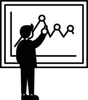 A man is pointing at a graph on a white board vector