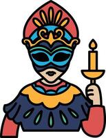 A colorful mask with a candle in its hand vector
