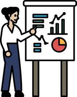 A woman is standing in front of a white board with a presentation on it vector