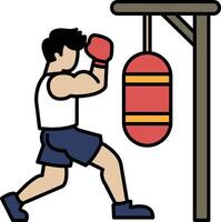 A man is boxing with a red and orange punching bag vector