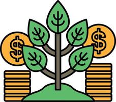 A tree with a bunch of coins and dollar bills on the ground vector