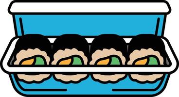 A tray of sushi is shown with a blue background vector