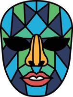 A colorful mask with a blue nose and green eyes vector