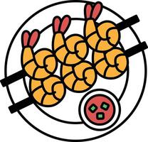 A plate of shrimp with sauce on the side vector