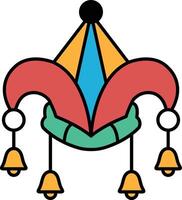 A cartoonish red and blue hat with bells hanging from it vector