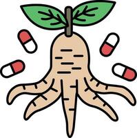 A cartoon drawing of a plant with a pill bottle next to it vector