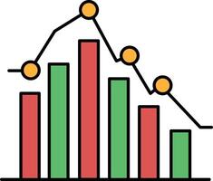 A graph with red and green bars showing a downward trend vector