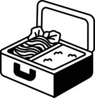 A cartoonish illustration of a lunch box with a sandwich and a salad inside vector