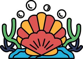 A colorful shell with green and blue stems and a blue background vector