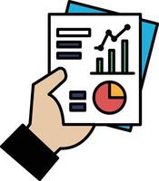 A hand holding a piece of paper with a graph on it vector