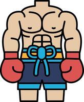 A cartoonish drawing of a man with a boxing glove and shorts on vector