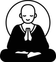 A man in a robe is sitting cross legged and making a peace sign vector