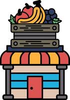A cartoon drawing of a fruit stand with a red and yellow awning vector