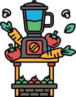 A cartoon drawing of a blender with a bunch of vegetables on top of it vector